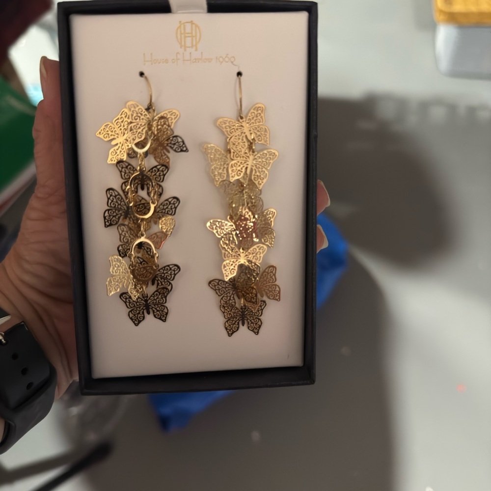 House of Harlow 1960 Gold and Brown Layered Butterfly Earrings